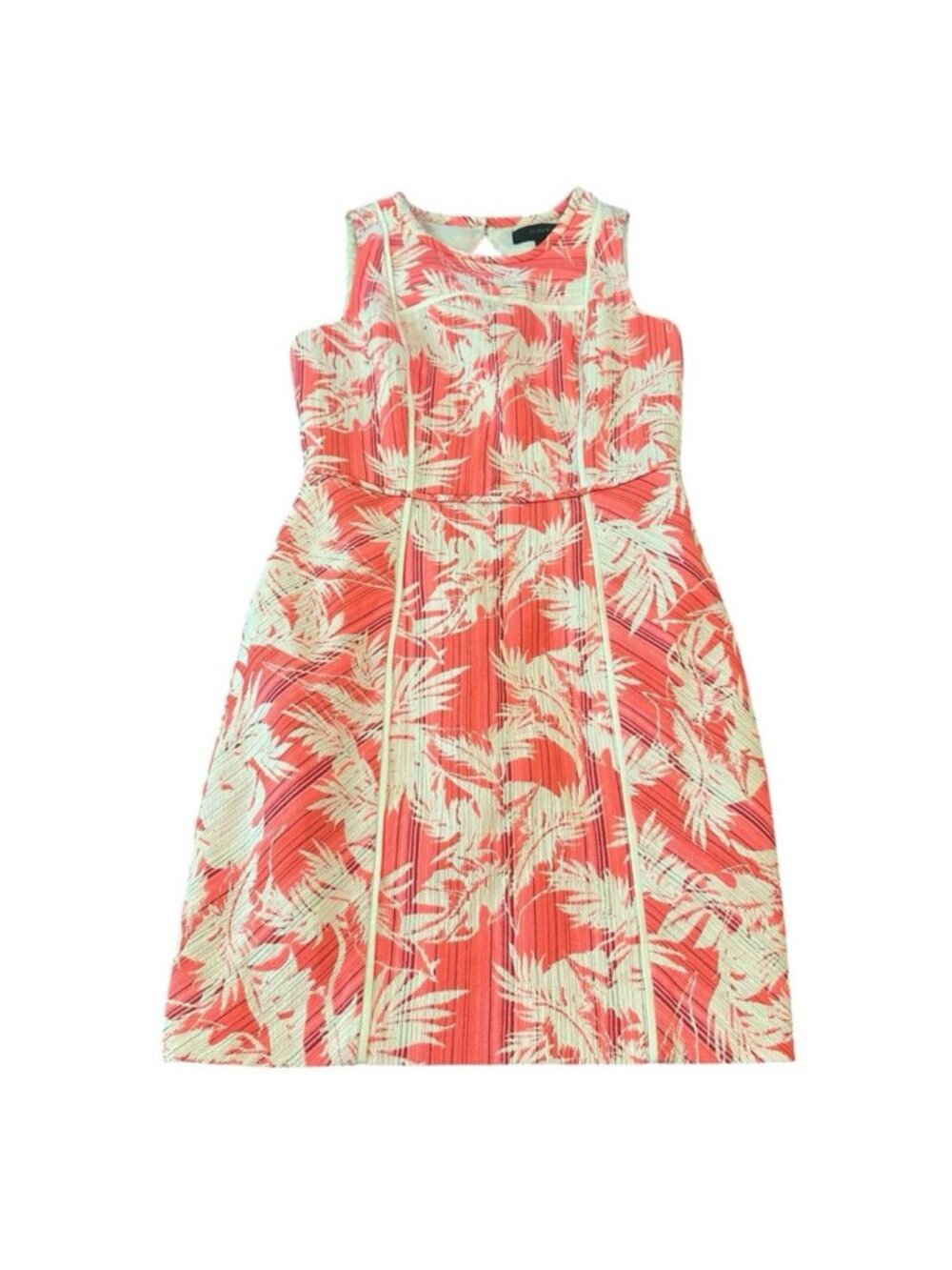 J Crew Sun-faded Tropical Dress 4 Palm Trees Secretary Office Casual Coral White